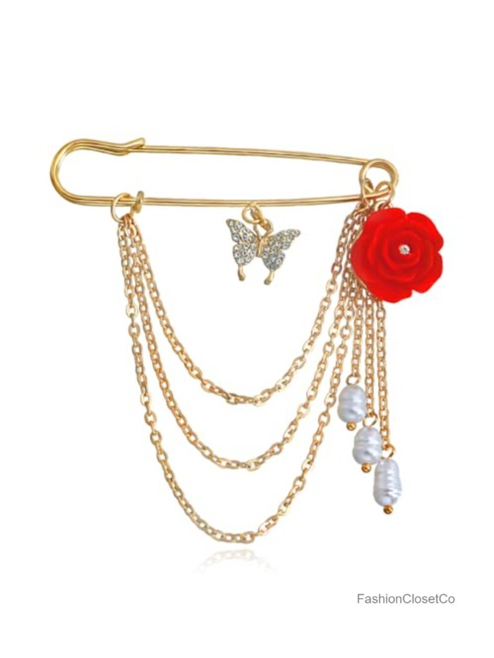 Hanging Long Chain Brooch Pin Retro Butterfly Bar Safety Pin Punk Cool Chains